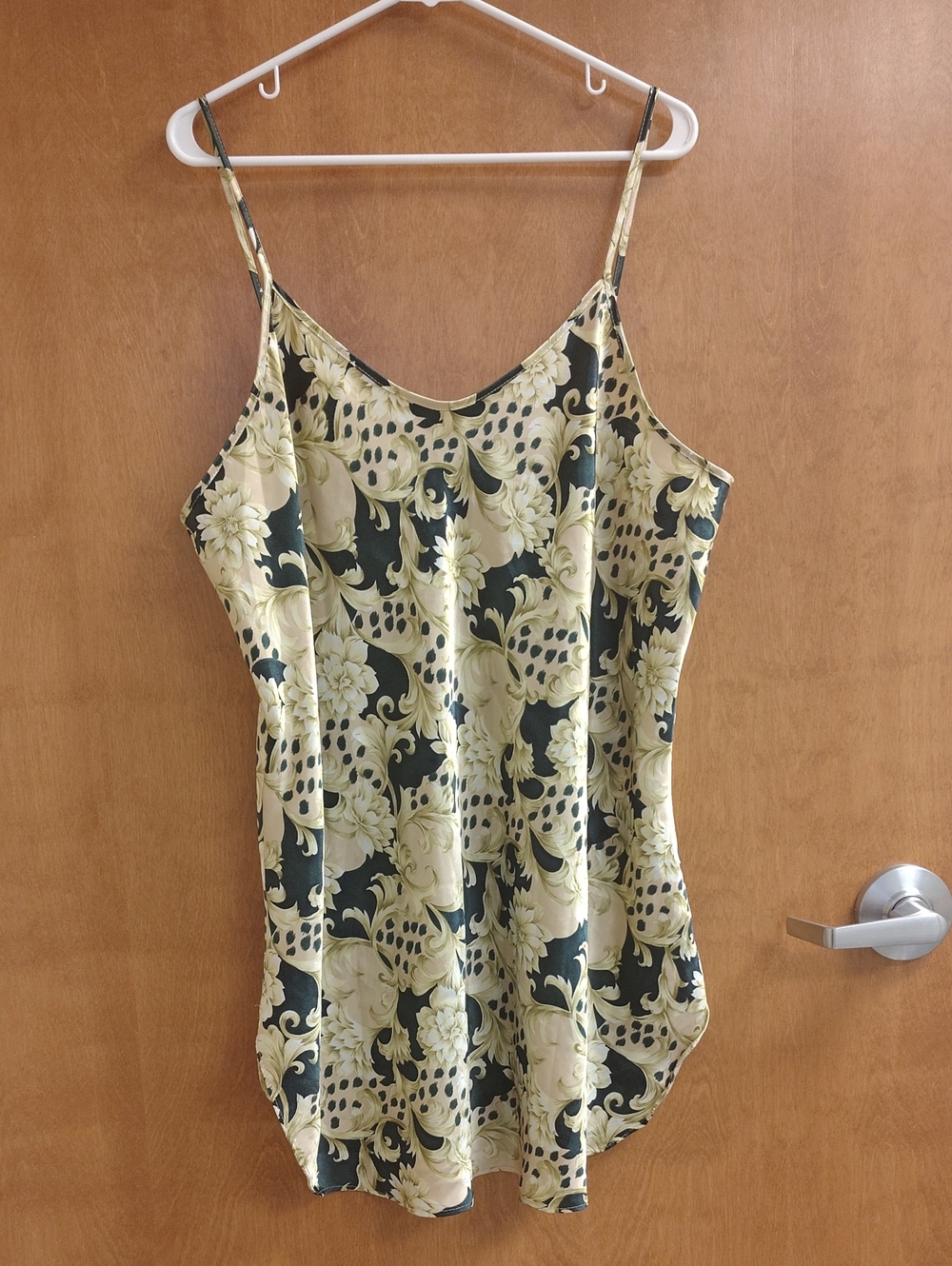 Kristine Tyler Intimates Vintage Satin Gold And Green Baroque Slip Dress Chemise